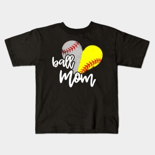 Ball Mom TShirts Funny Softball Baseball Heart Mothers Day Kids T-Shirt